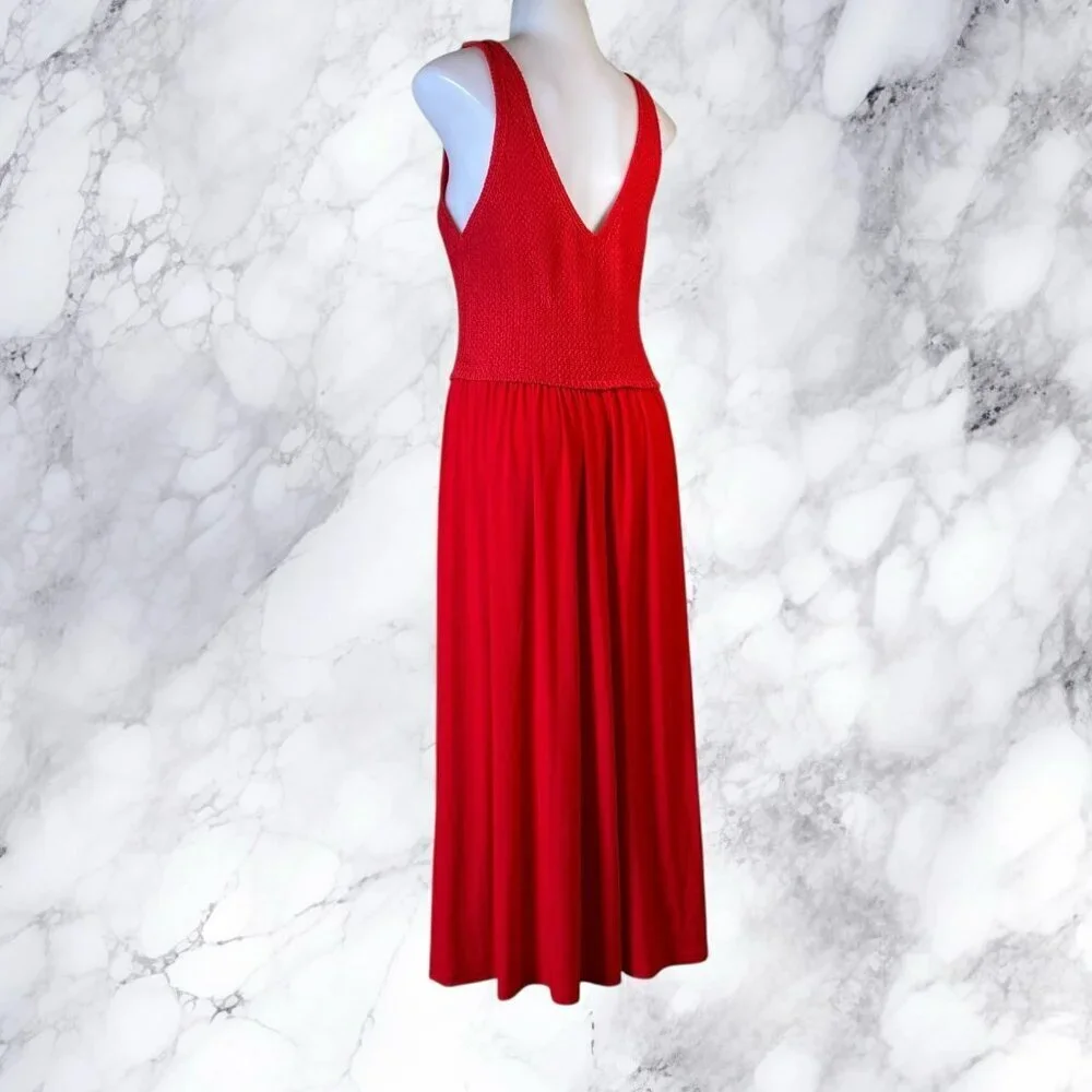 Zara Knit Bodice Midi Dress in Red